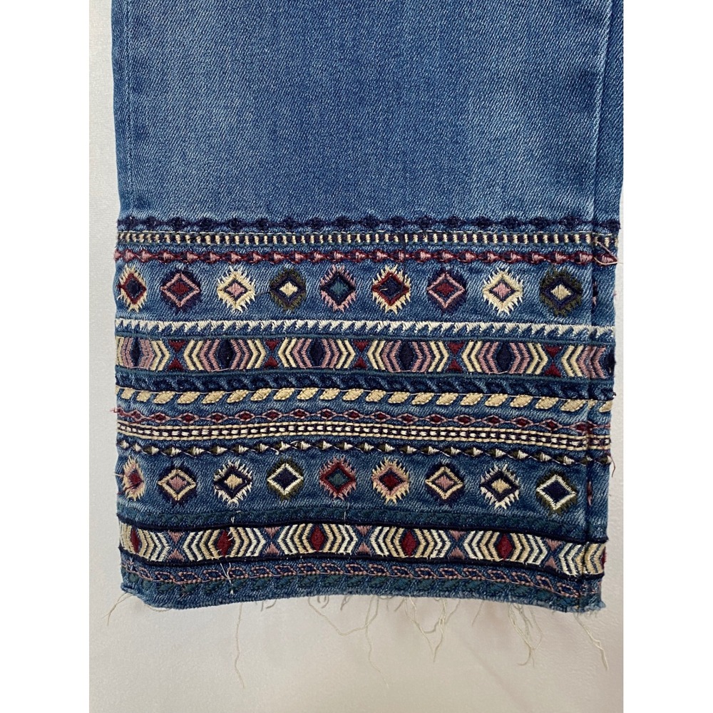 Driftwood Colette Embroidered Hem Straight Leg Jeans Blue 31 x 26 Boho Raw Edge - Picture 6 of 6